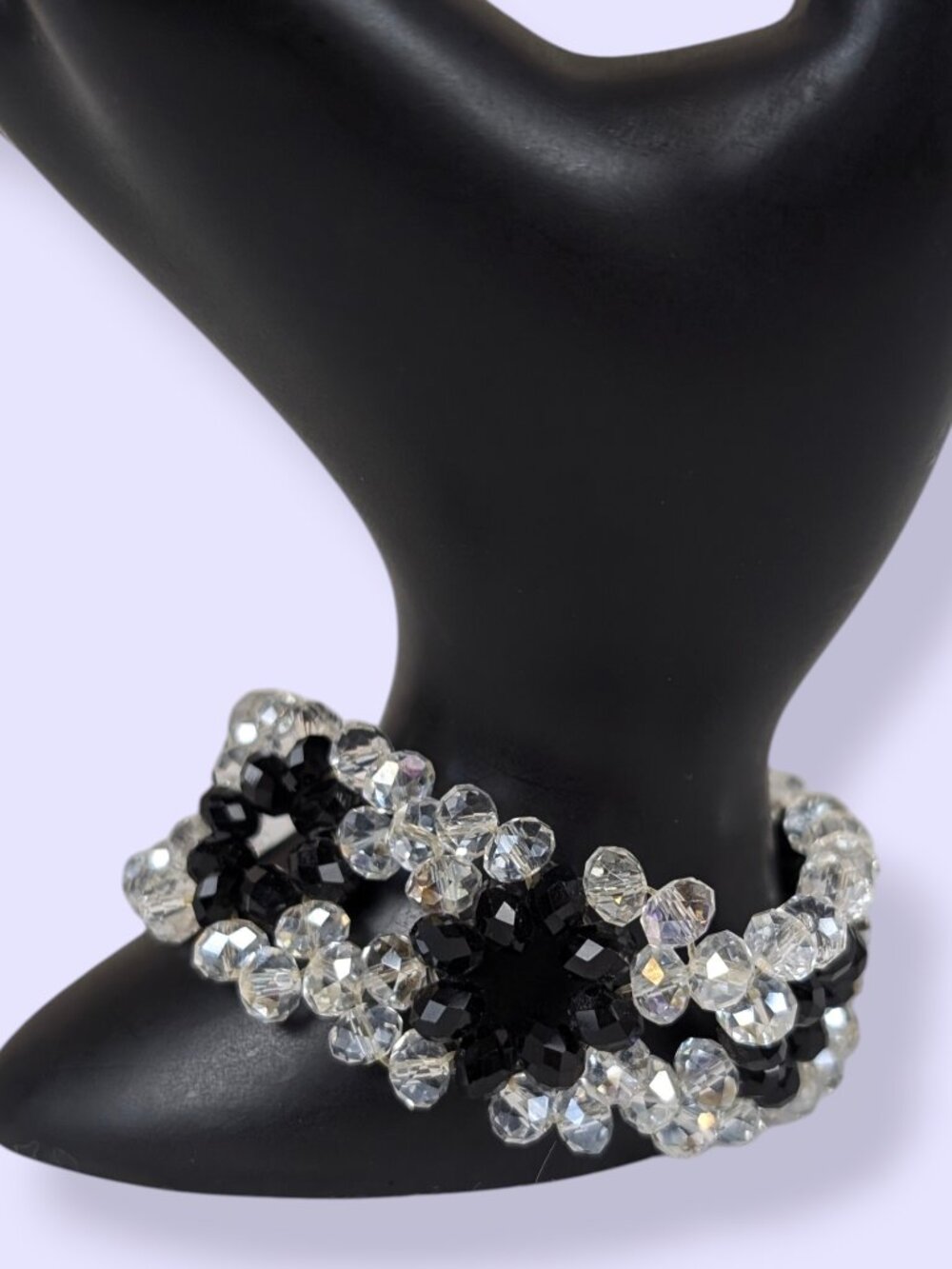 Clear & Black Floral Crystal Stretch Bracelet